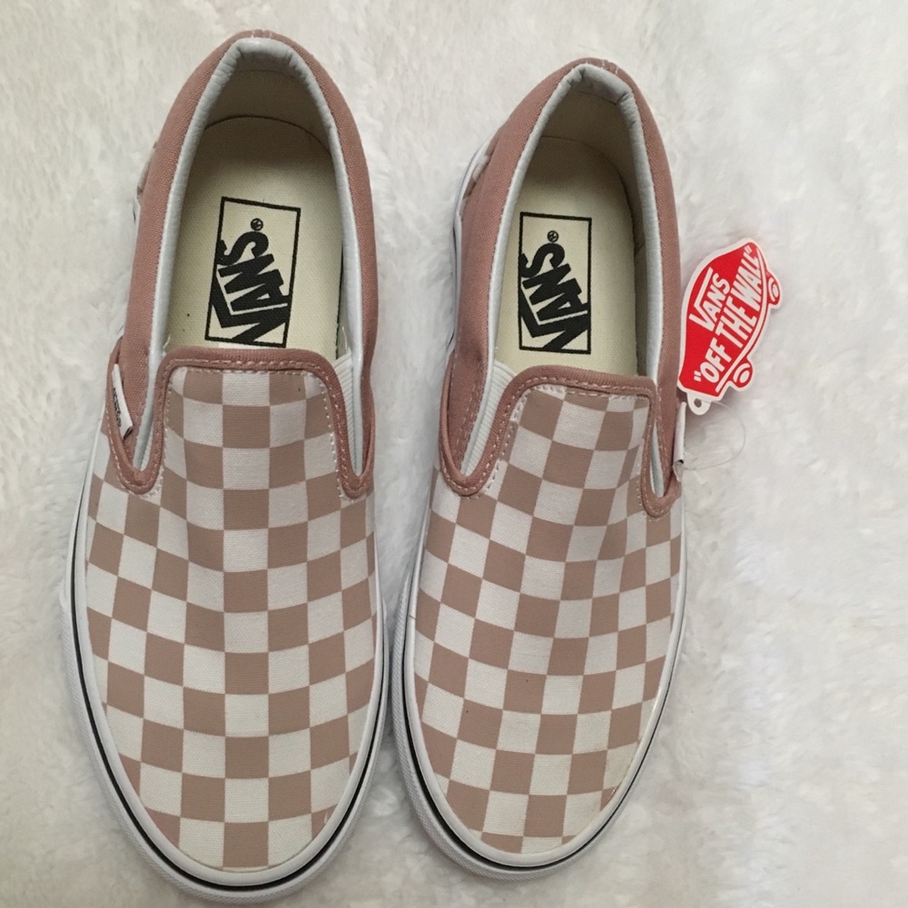 NWT Pink Checkered Slip On Vans